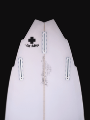 Cal twin fin tiger stripe by surf prescriptions up close tail view
