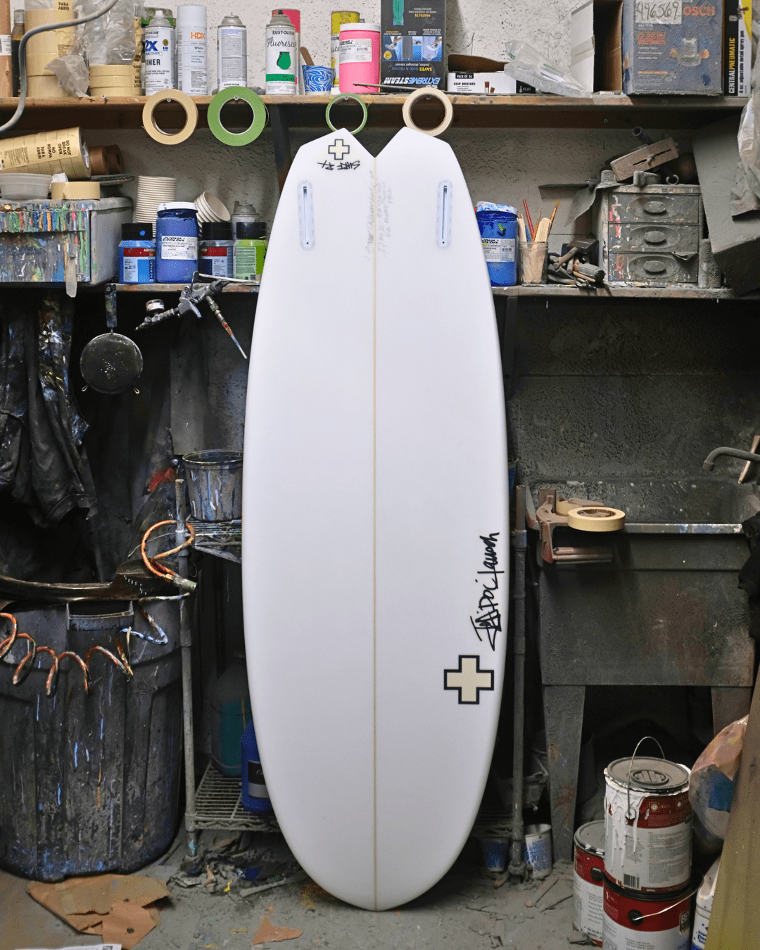 Custom v 12 flying turtle groveler surfboard by surf prescriptions bottom view