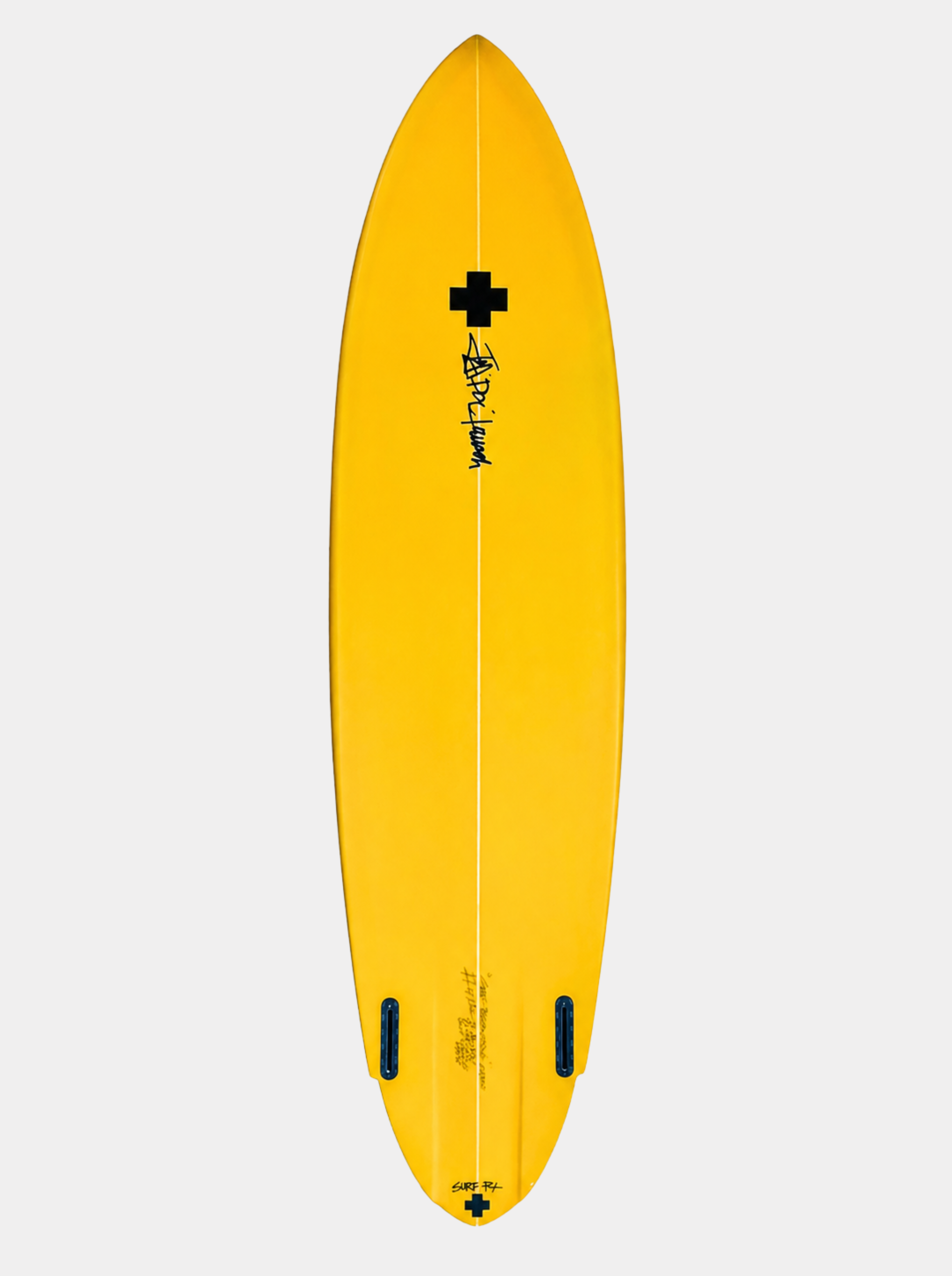 The slot machine twin fin or twinzer surfboard from surf prescriptions bottom view