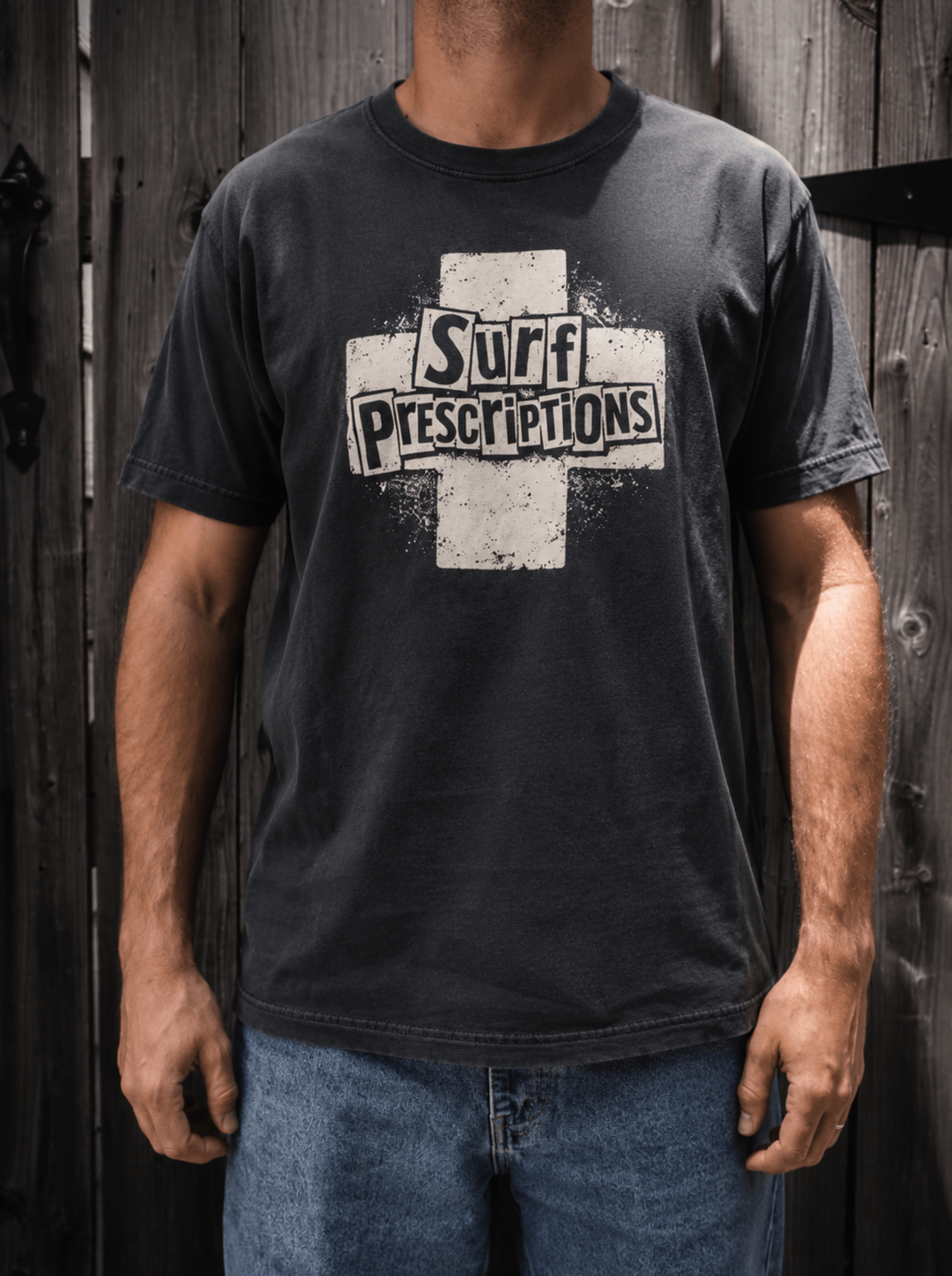 The cut up tee by surf prescriptions stenciled inspired on model