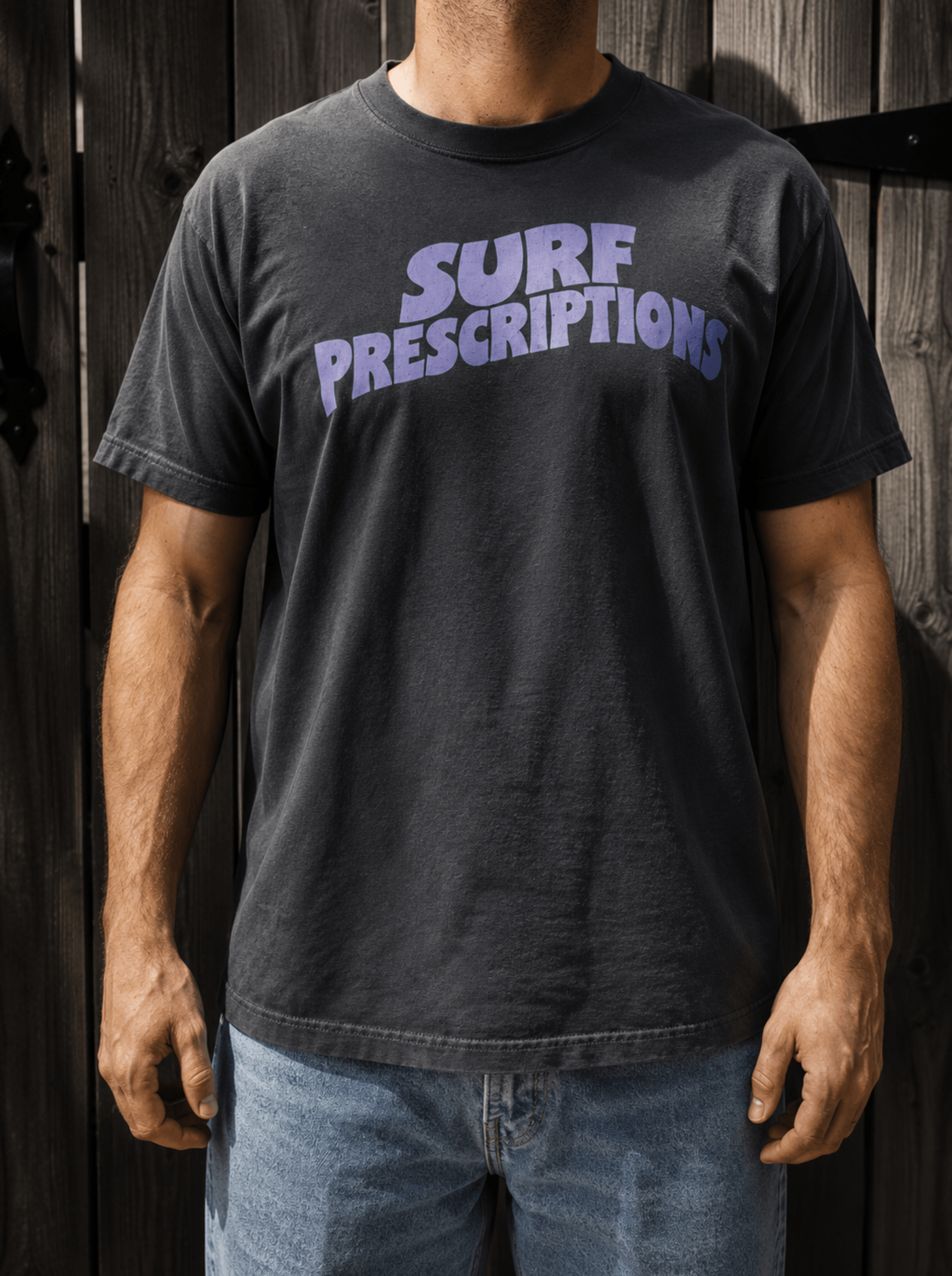 the black doom tee by surf prescriptions on model