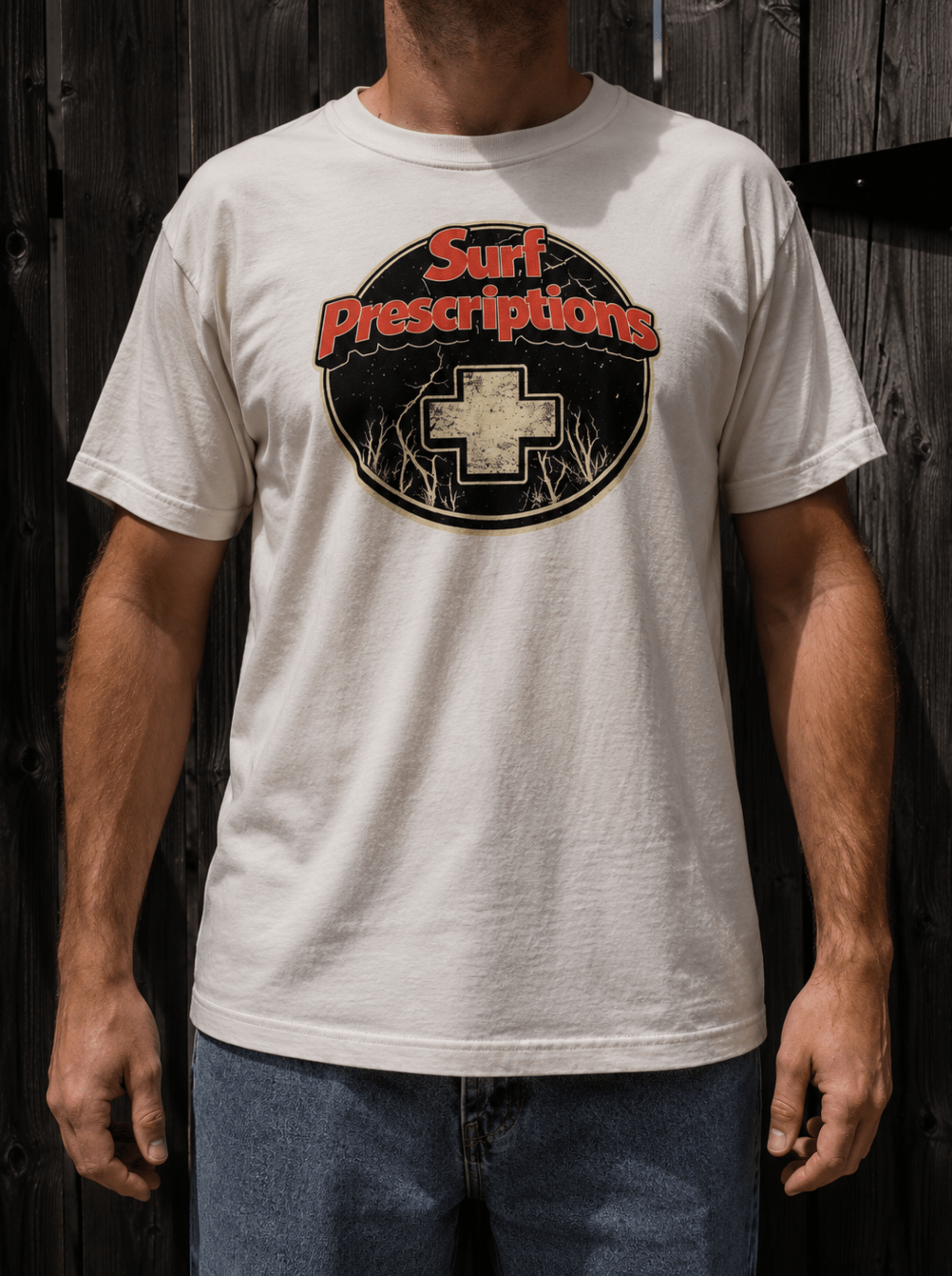 the heavy rotation tee by surf prescriptions in white on model
