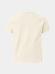 A cream-colored short-sleeve t-shirt shown from the back, displayed on a light gray background.