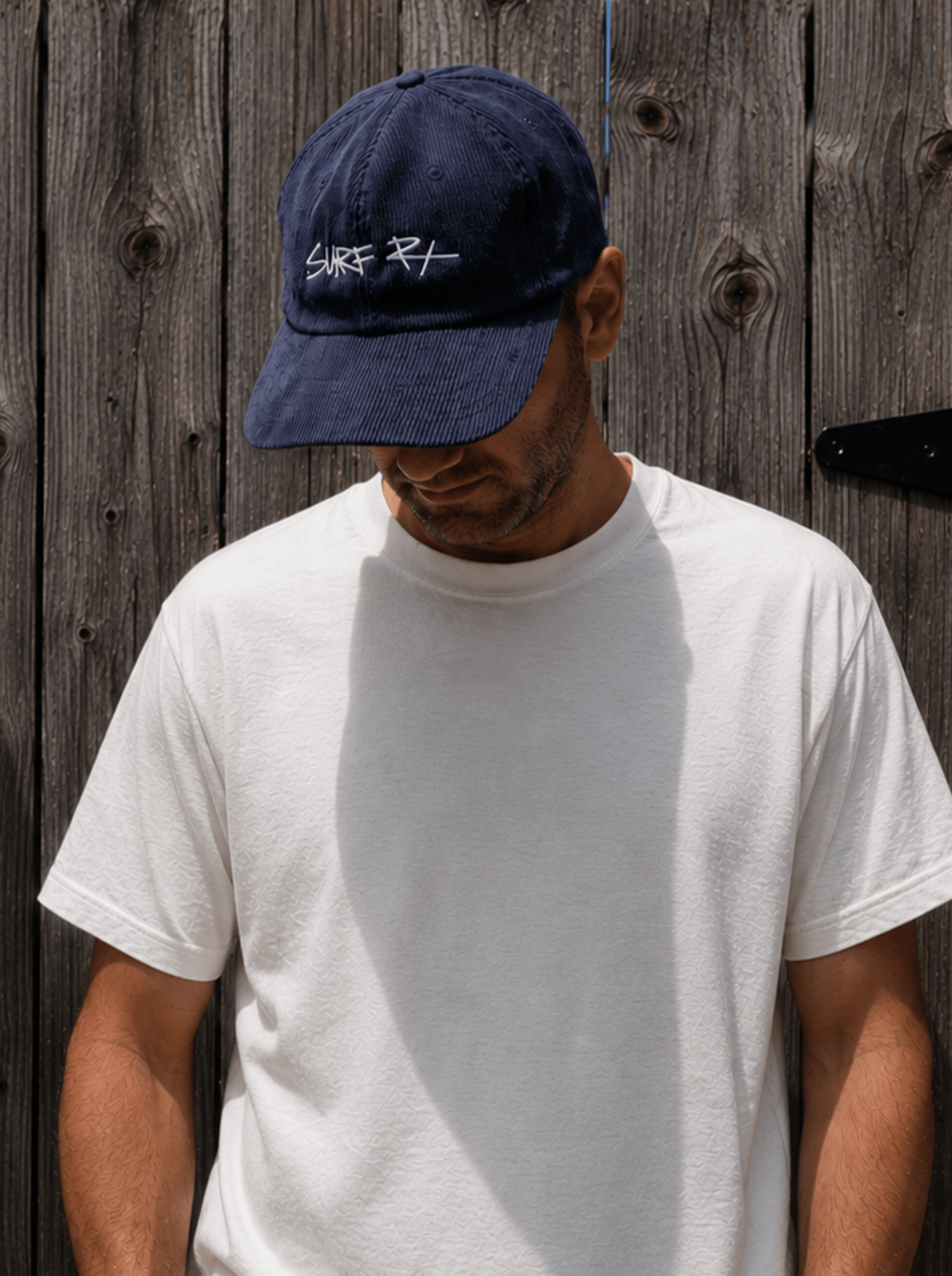Navy corduroy surf rx hat by surf prescriptions on model